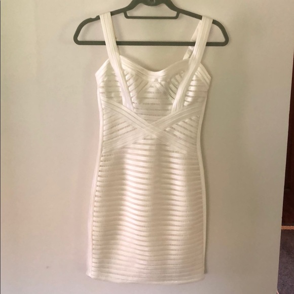 BCBGMaxazria White Satin and Mesh Stripped dress - Picture 2 of 6